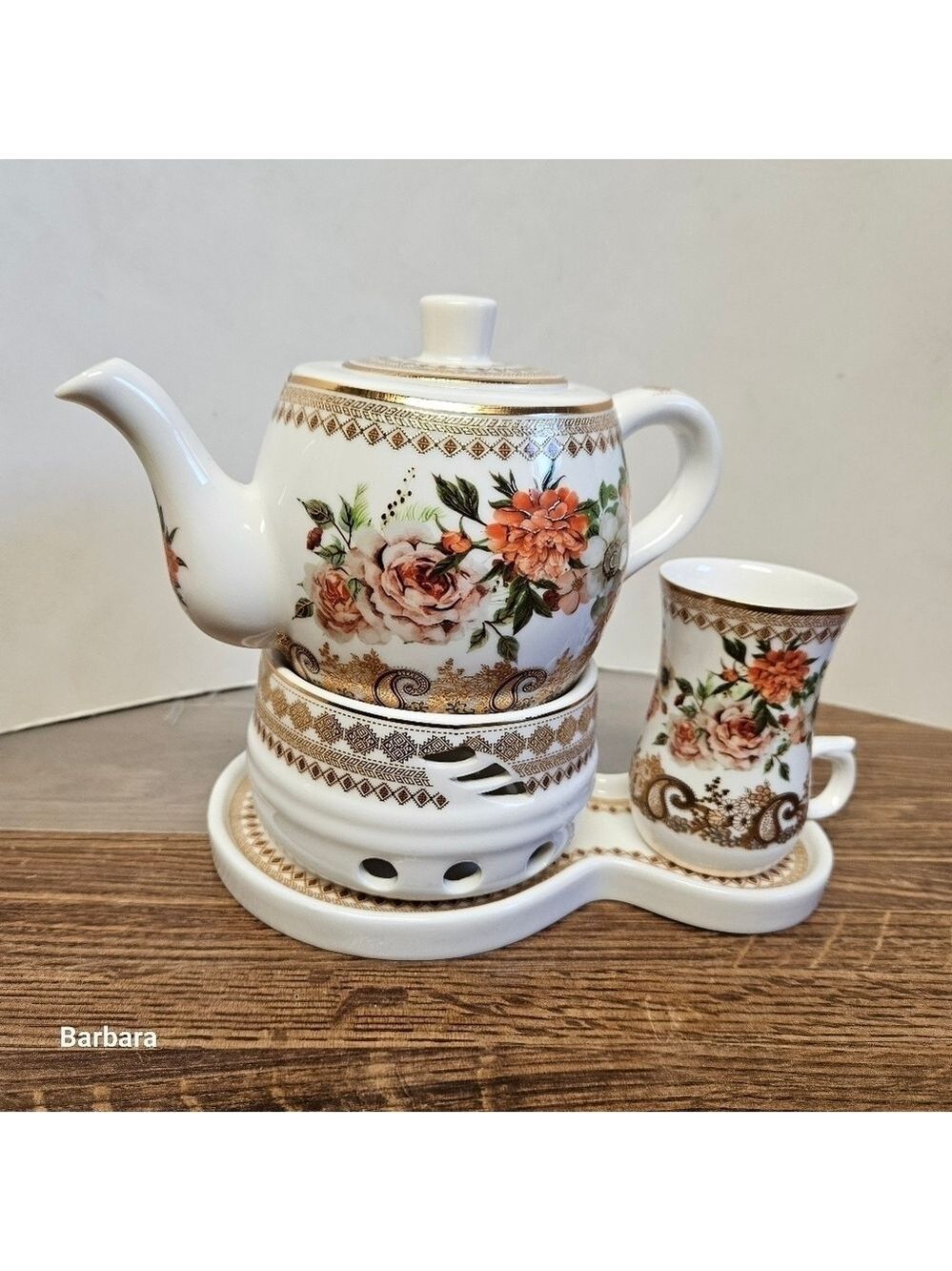 M.E.W. 24 kt GP Floral Tea Set